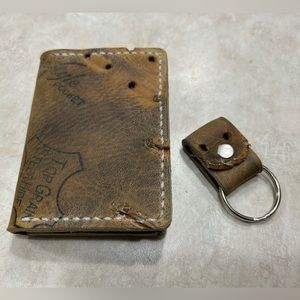 Handmade Vtg Baseball Glove Leather Bifold Pocket Wallet Card Holder W/key Chain